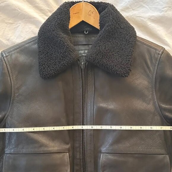 Rag & Bone Leather Bomber Jacket - removable shearling collar - Picture 15 of 16